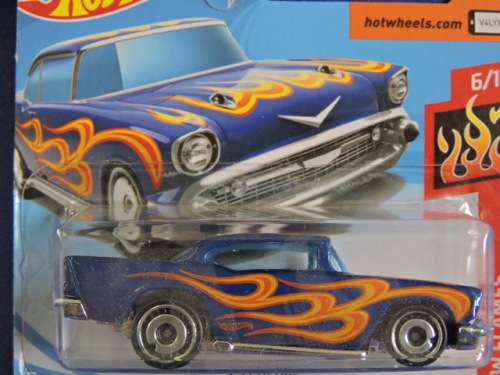 Hot Wheels Chevy Chevrolet 57 CHEVY ( Blue with flames )  # BLOW OUT CHEVY SALE #