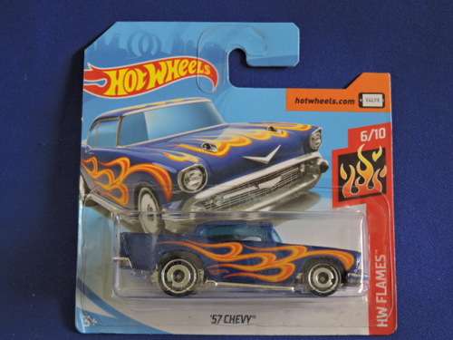 Hot Wheels Chevy Chevrolet 57 CHEVY ( Blue with flames )  # BLOW OUT CHEVY SALE #