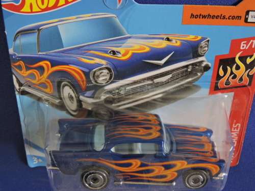 Hot Wheels Chevy Chevrolet 57 CHEVY ( Blue with flames )  # BLOW OUT CHEVY SALE #