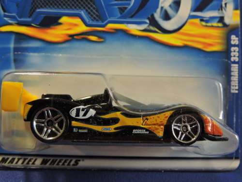 Hot Wheels Ferrari 333 SP  ( Black with yellow flame #17 )  Long Card