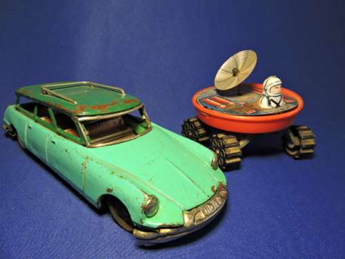 Tin Plate Citroen DS19  by Bandi and Tin wind up Moon Buggy Made in Japan.