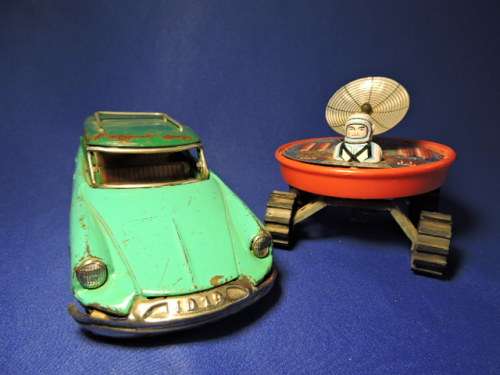 Tin Plate Citroen DS19  by Bandi and Tin wind up Moon Buggy Made in Japan.