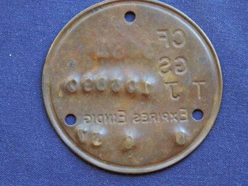 Vintage metal License Disk TJ 106890  1957  Like number Plate    D50