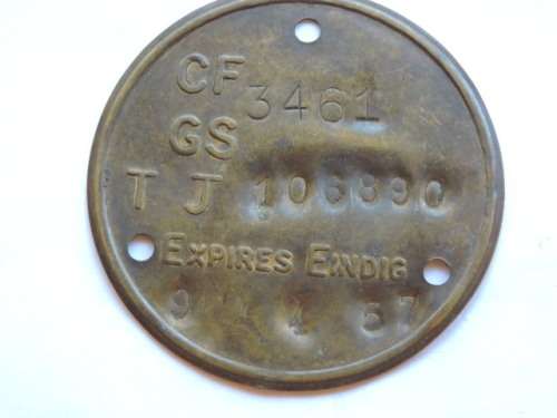 Vintage metal License Disk TJ 106890  1957  Like number Plate    D50