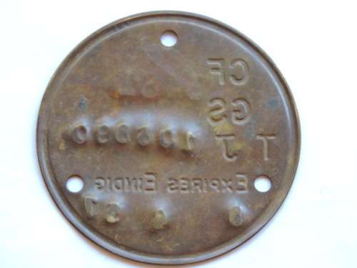 Vintage metal License Disk TJ 106890  1957  Like number Plate    D50