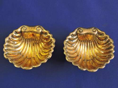Sterling Silver Footed Shell Salt Dishes FRENCH with Boar Head Hallmark