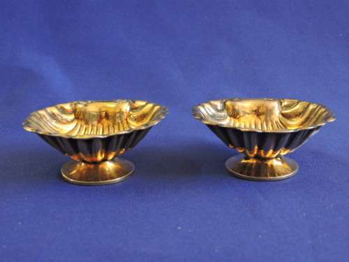 Sterling Silver Footed Shell Salt Dishes FRENCH with Boar Head Hallmark