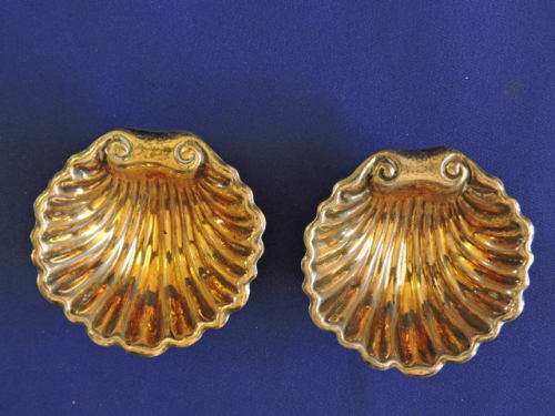 Sterling Silver Footed Shell Salt Dishes FRENCH with Boar Head Hallmark