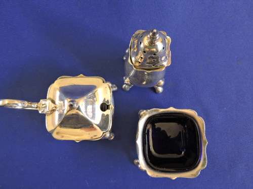 Hallmarked Sterling Silver Cruet set 3pc. Birmingham 1957/58