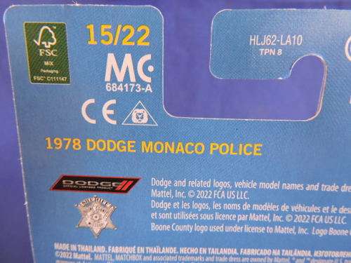 Matchbox 15 Dodge Monaco Police  Mint in Box ( Green ) Like Hot Wheels