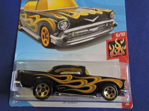 Hot Wheels 57 Chevy Chevrolet ( Black with flames )  # CHEVY BLOW OUT SALE #