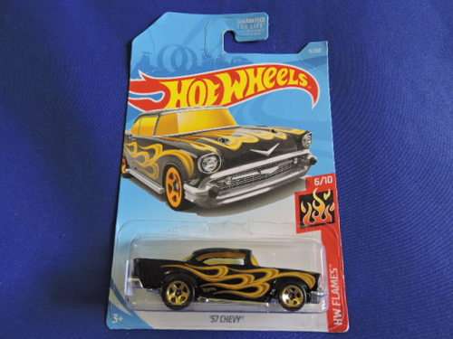 Hot Wheels 57 Chevy Chevrolet ( Black with flames )  # CHEVY BLOW OUT SALE #