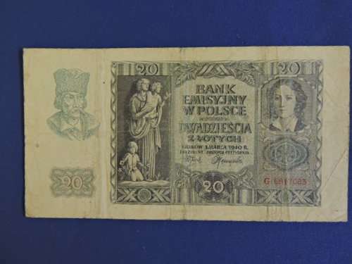 POLISH Bank Note 1940 Poland 20 Zlotych