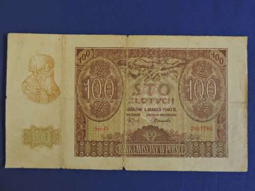 POLISH Bank Note 1940  100 Zlotych Poland