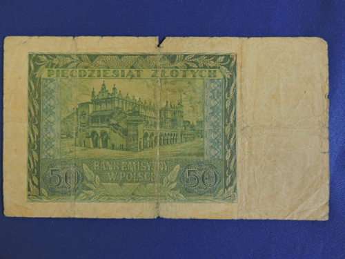 POLISH Bank Note 1940 Poland 50 Zlotych (Visable watermark)
