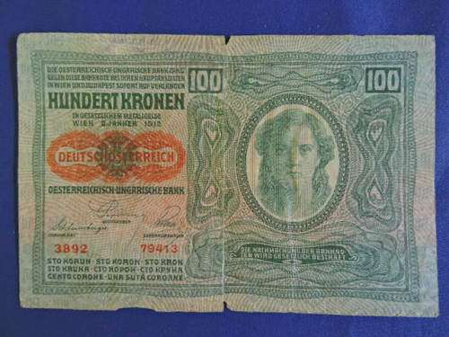 German Bank Note 100 Hundert Kronen  Deutschosterreich  1912