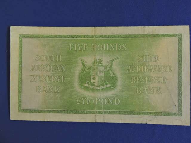 South African Reserve Bank 5 Pound Bank note   WH Clegg 1931  RARE Note