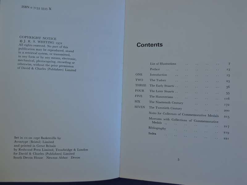 COMMEMORATIVE MEDALS - J.R.S Whiting  Medallic history of Britain Tudor to present day Book