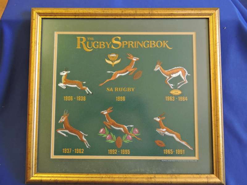 Rugby Springbok Emblem Embroidery Framed 1906 - 1995  Limited 512/1000