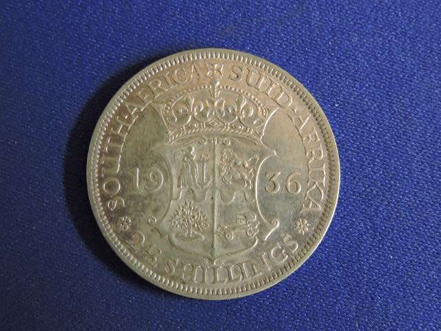 1936 SA Union 2 1/2 Shilling Half Crown silver coin RARE gradable coin