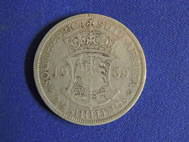 1939 SA Union 2 1/2 Shilling Half Crown silver coin RARE low mintage coin