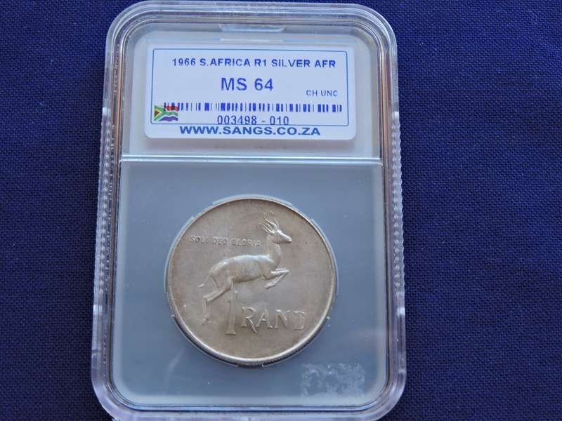 1966 SA R1 Rand Silver Coin Afrikaans  Graded MS64 (UNC)