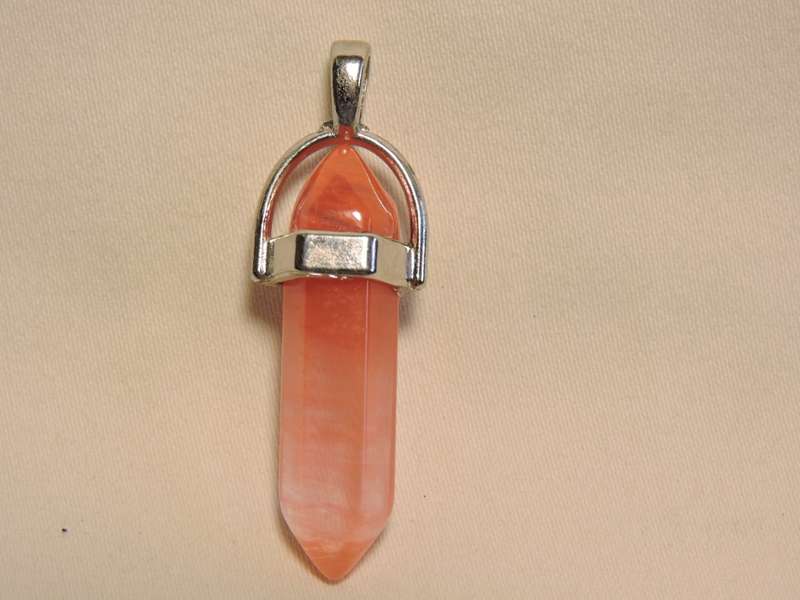 Contemporary Rose Quartz pendant ( crystal cut pink/orange stone pendant).