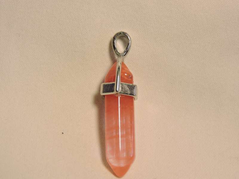 Contemporary Rose Quartz pendant ( crystal cut pink/orange stone pendant).