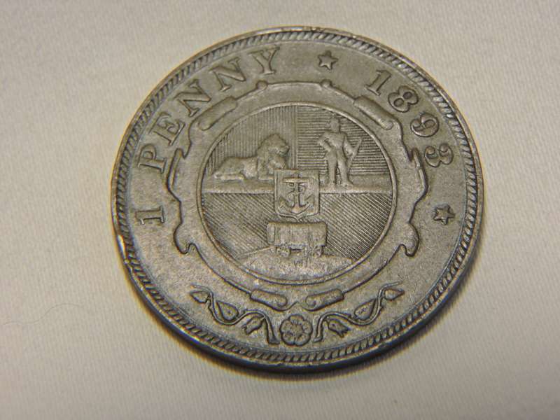 1893 ZAR 1 Penny Coin  1D   Paul Kruger coin