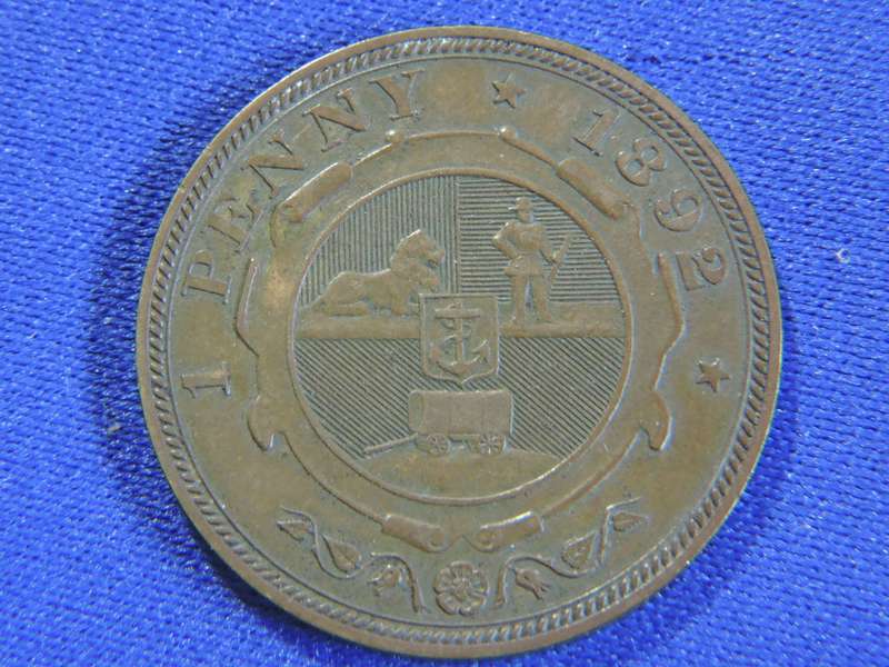 1892 ZAR 1 Penny Coin  1D   Paul Kruger coin