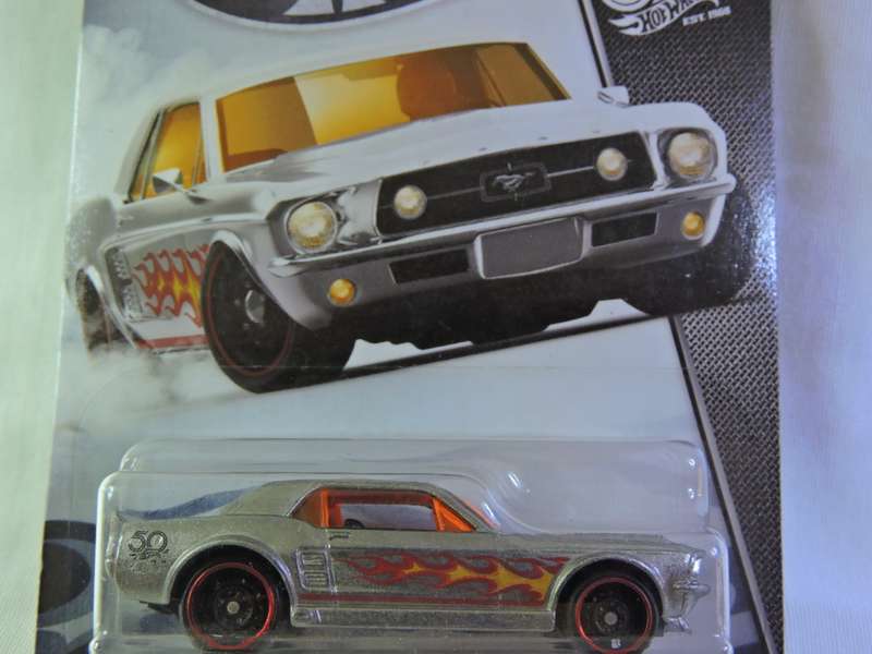 Hot Wheels FORD Mustang Coupe ( Silver ZAMAC with flames ) Long Card