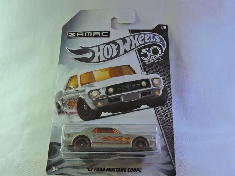 Hot Wheels FORD Mustang Coupe ( Silver ZAMAC with flames ) Long Card