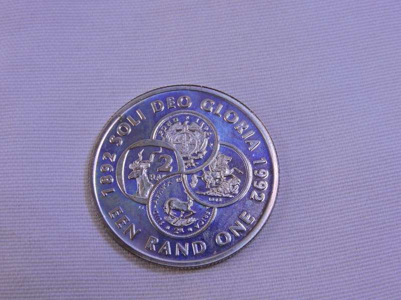 Proof 1992 Protea R1 Silver Coin  Soli Deo Gloria  Low mintage coin in SA Mint blue box
