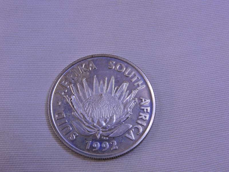 Proof 1992 Protea R1 Silver Coin  Soli Deo Gloria  Low mintage coin in SA Mint blue box