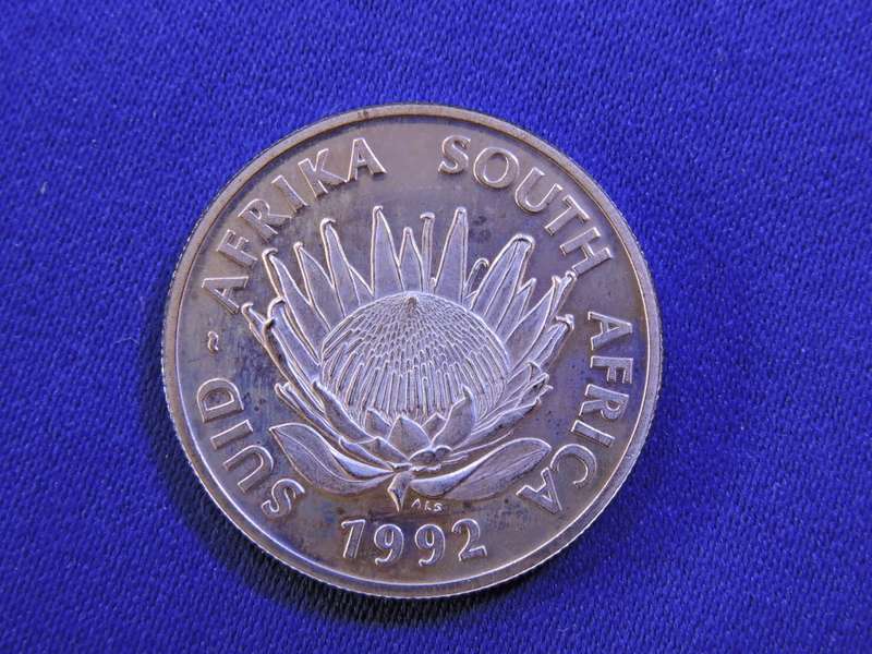 Proof 1992 Protea R1 Silver Coin  Soli Deo Gloria  Low mintage coin in SA Mint blue box