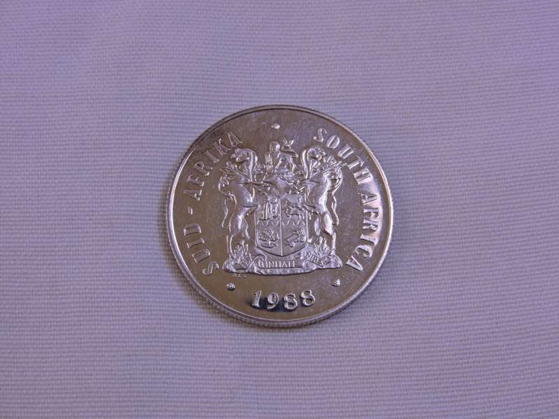 Proof 1988 R1 Silver Coin Les Hugenots  in SA Mint blue box