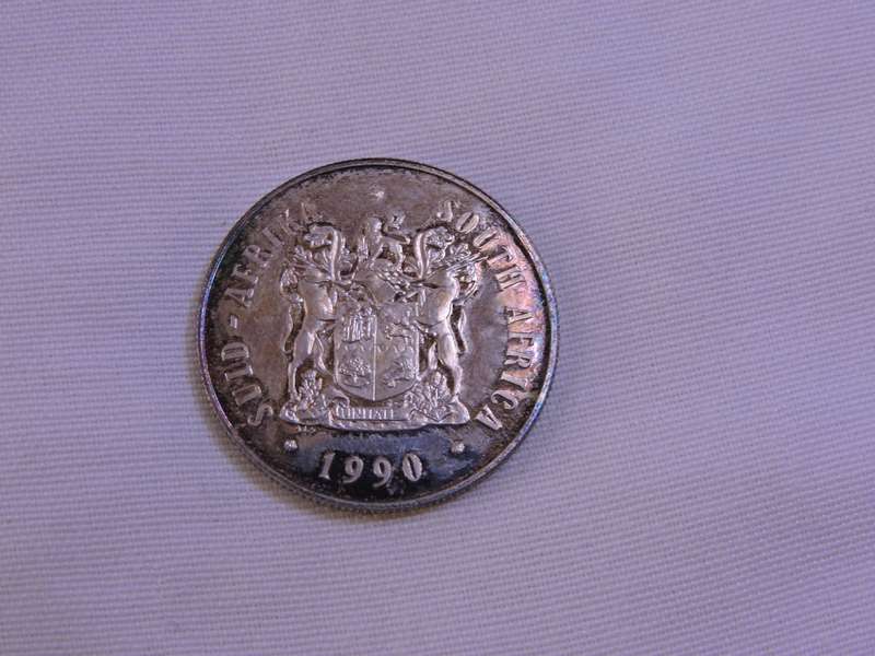 Proof 1990 R1 Silver Coin Springbok in SA Mint blue box  ,925 Silver content