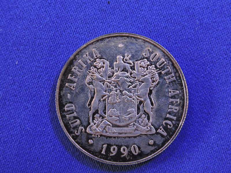 Proof 1990 R1 Silver Coin Springbok in SA Mint blue box  ,925 Silver content