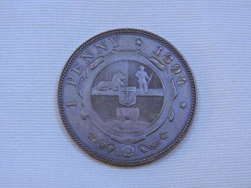 1894 ZAR 1 Penny Coin  1D Bronze Paul Kruger Coin LOW MINTAGE