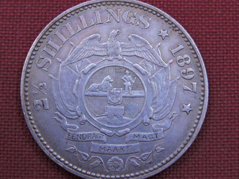 1897 ZAR 2 1/2 Shillings ( 2/6 Half Crown ) Paul Kruger .925 Sterling Silver coin