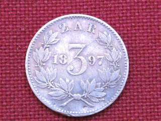 1897 ZAR 3d Three pence ( Tickey ) Paul Kruger .925 Sterling Silver Filler Coin