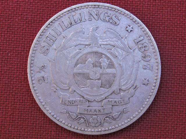 1897 ZAR 2 1/2 Shillings ( 2/6 Half Crown ) Paul Kruger .925 Sterling Silver coin