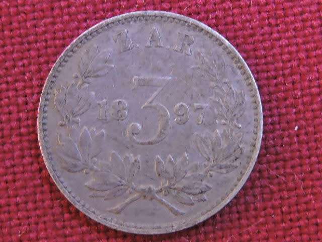 1897 ZAR 3d Three pence ( Tickey ) Paul Kruger .925 Sterling Silver coin