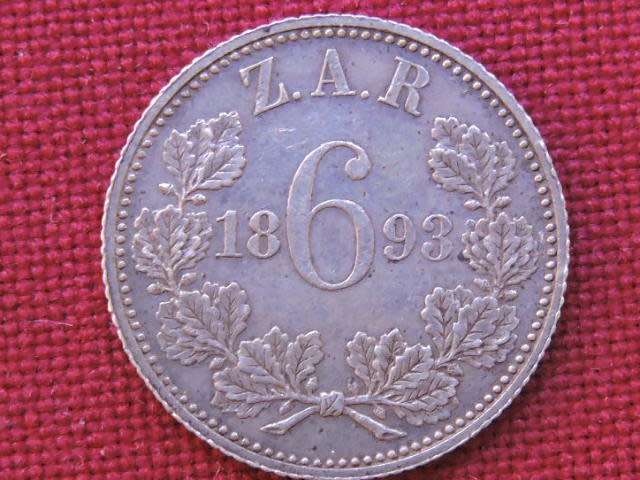 1893 ZAR 6d Sixpence Paul Kruger .925 Sterling Silver coin