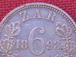1893 ZAR 6d Sixpence Paul Kruger .925 Sterling Silver coin