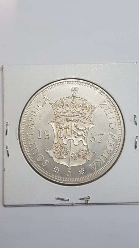 1937  Silver Proof South Africa Fantasy Crown 5 Shillings