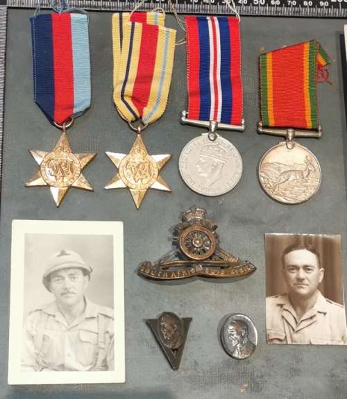 WW2 SA ARTILLERY MEDAL,BADGES & PHOTO GROUP