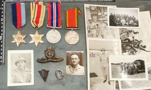 WW2 SA ARTILLERY MEDAL,BADGES & PHOTO GROUP