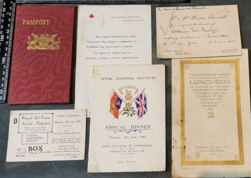 HENDRIK MENTZ ,1920 -24 SA MINISTER OF DEFENCE PASSPORT,WINSTON CHURCHILL INVITE AND PROGRAMME LOT
