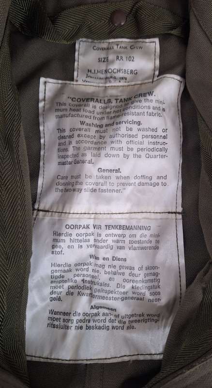 SADF TANK CREW OVERALL